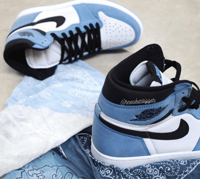 全新白蓝 Air Jordan 1 实物图 Air Jordan 1 High OG “University Blue” AJ1白黑蓝高帮 货号:555088-134
