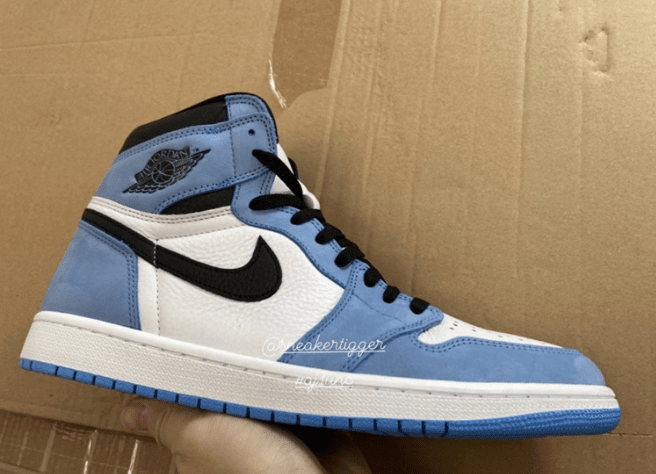 全新白蓝 Air Jordan 1 实物图 Air Jordan 1 High OG “University Blue” AJ1白黑蓝高帮 货号:555088-134