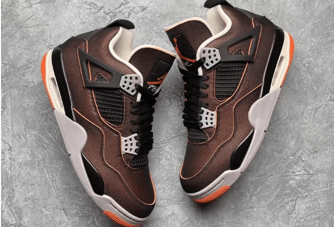 AJ4褐色鞋面橙色大底 Air Jordan 4 WMNS “Starfish” 金属橙AJ4发售日期 货号：CW7183-100