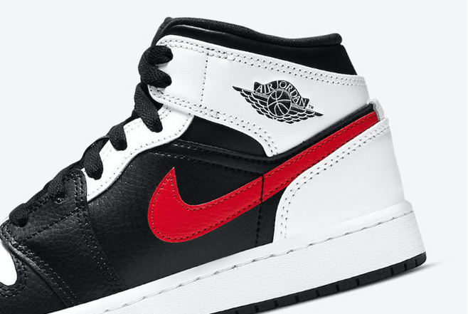 AJ1黑白红中帮全新配色 Air Jordan 1 Mid GS 经典AJ1黑白GS版本 货号：554725-075