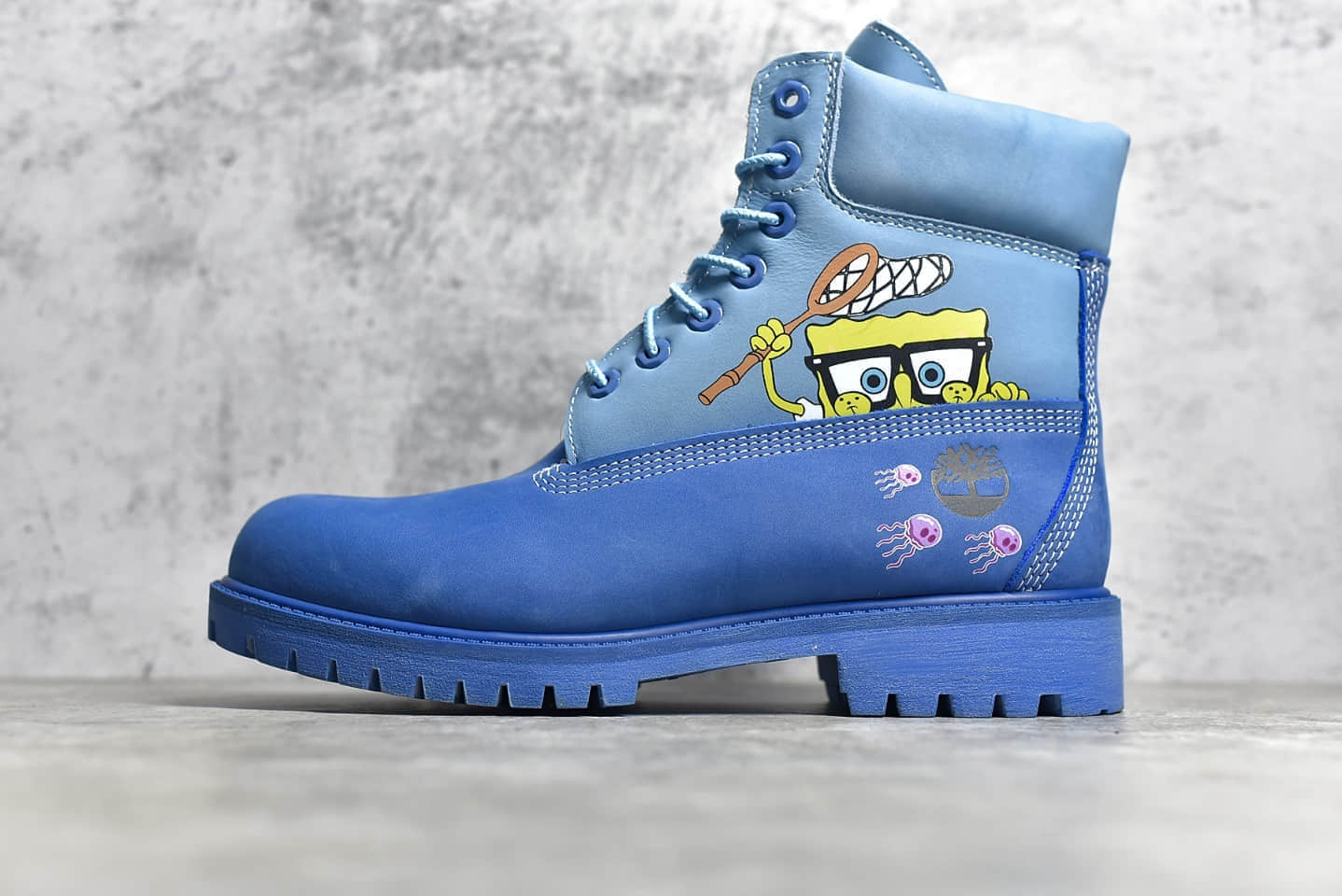 天伯伦海绵宝宝联名 Timberland X SpongeBob SquarePants 添柏岚蓝色高帮马丁靴高品质