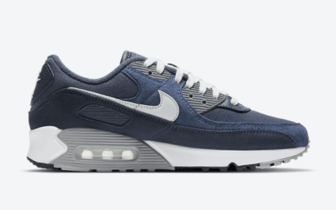 耐克MAX90海军蓝配色 Nike Air Max 90 PRM “Obsidian” 全新耐克MAX90灰蓝麂皮 货号：DA1641-400