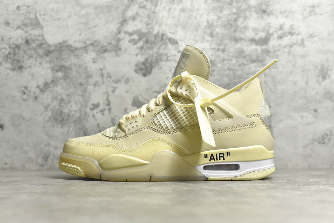 AJ4OW联名米黄色限量款 OW x AJ4 Cream Sail 原厂皮料AJ4正品百分百无色差 货号:CV9388-100