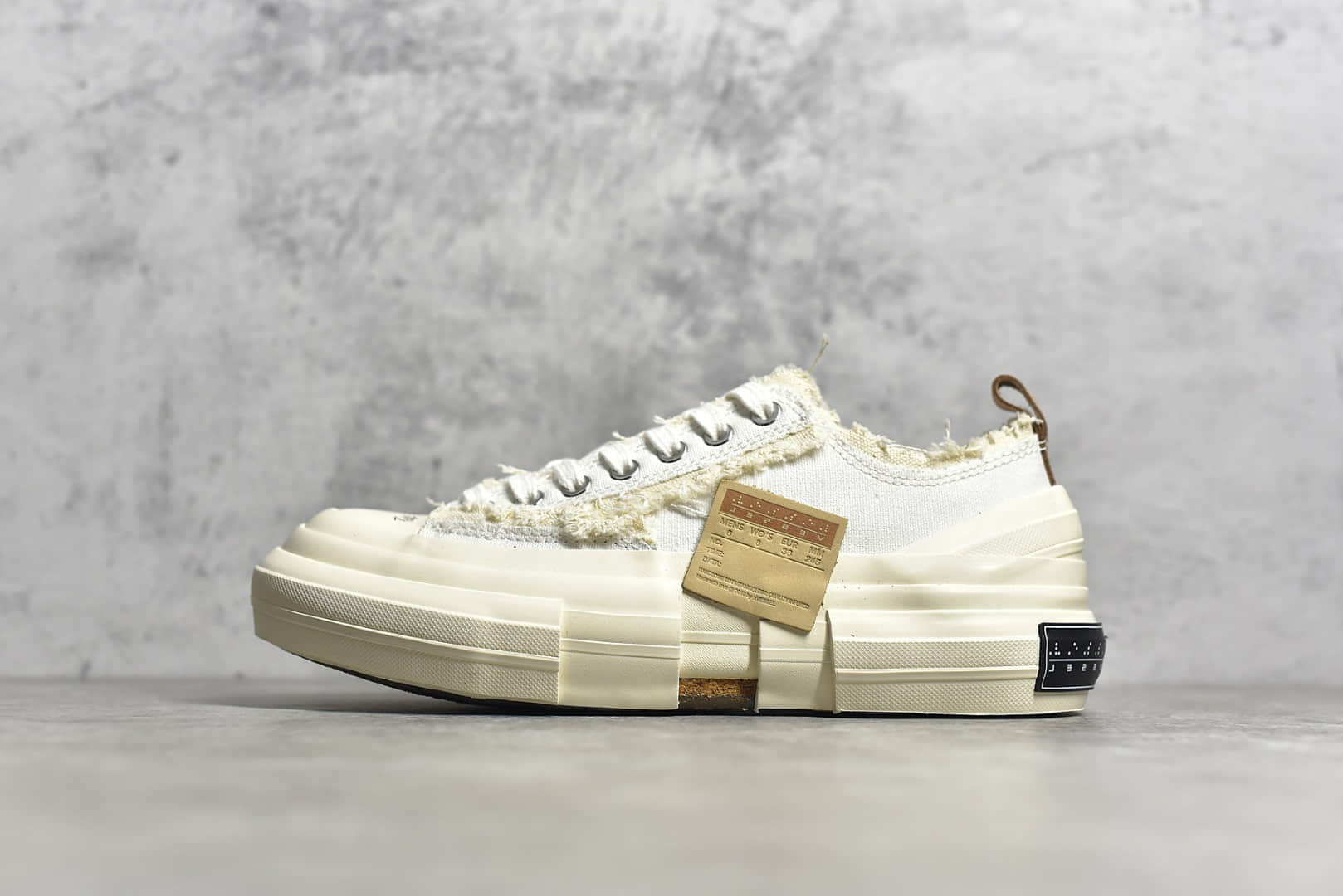 吴建豪米白色帆布鞋解构鞋 xVESSEL G.O.P. Low 莞产顶级版本莆田鞋 解构重叠厚底软木低帮百搭增高帆布硫化板鞋 货号:F19X001