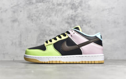 耐克Dunk紫黑绿拼接鸳鸯板鞋 NIKE DUNK LOW SE FREE 99 GS 耐克Dunk鸳鸯板鞋 耐克滑板鞋 货号:CZ2496-001