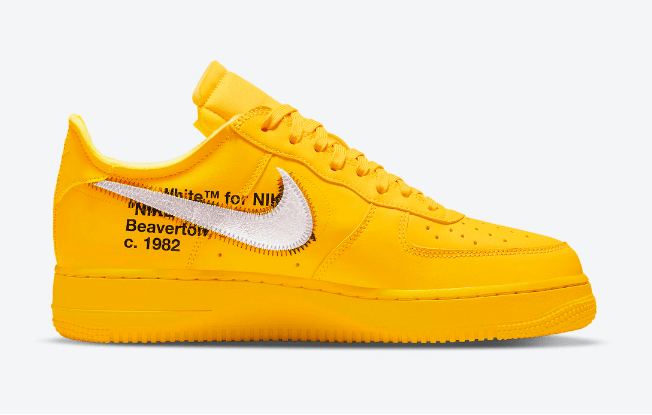 耐克空军一号OW联名 OFF-WHITE x Nike Air Force 1 Low “University Gold” 耐克空军黄色低帮联名款 货号:DD1876-700