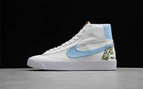 耐克开拓者高帮帆布花卉刺绣 Nike Blazer Mid '77 “Indigo” 耐克开拓者白蓝高帮帆布鞋 货号：DC9265-100