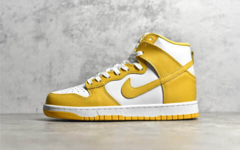 耐克SB Dunk白黄高帮板鞋 Nike SB Dunk High 耐克纯原版本 莆田耐克Dunk复刻 货号：DD1869-106