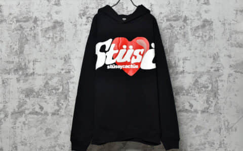 斯图西黑色爱心卫衣 秋季新款名牌卫衣 Stussy x CPFM联名 21Fw 爱心字母发泡印花连帽卫衣