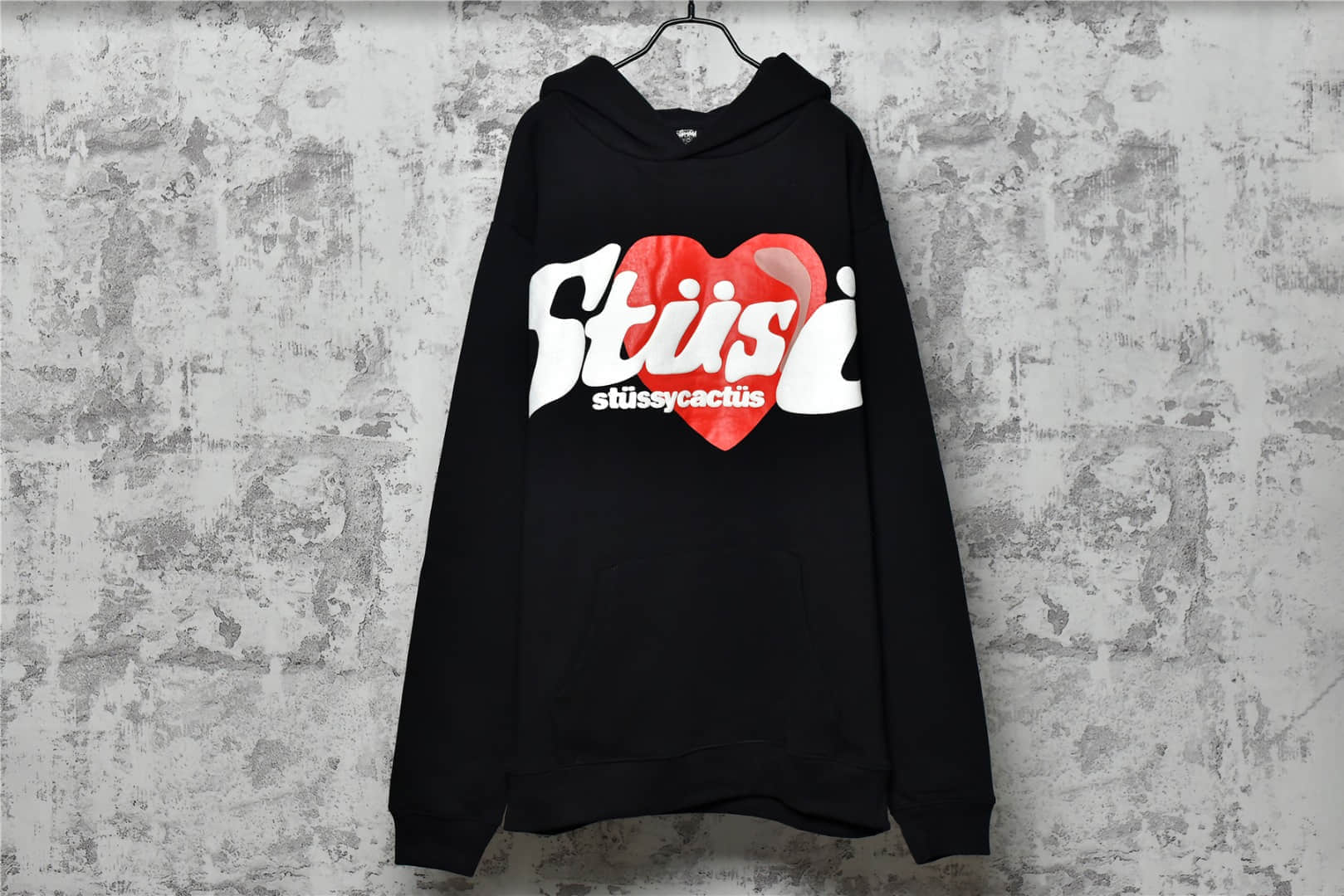 斯图西黑色爱心卫衣 秋季新款名牌卫衣 Stussy x CPFM联名 21Fw 爱心字母发泡印花连帽卫衣