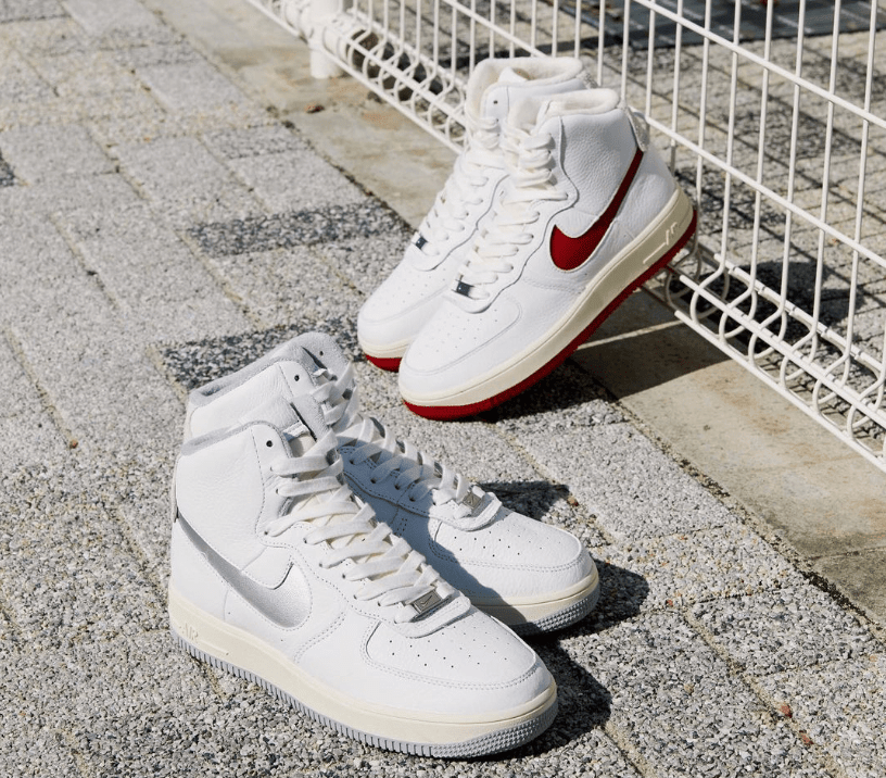 耐克空军高帮白红白灰 Nike Air Force 1 Strapless 耐克空军一号新款 货号:DC3590-100/DC3590-101