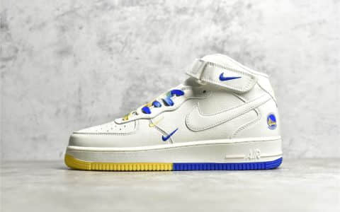 耐克空军NBA联名金州勇士 NK Air Force 1 Mid '07 耐克空军米蓝黄中帮 货号：AR0734-400