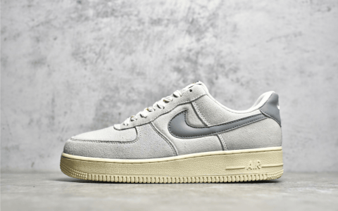 耐克空军一号米灰帆布翻毛皮拼接低帮 Nike Air Force 1 Low 耐克空军低帮板鞋 货号:DO9801-100
