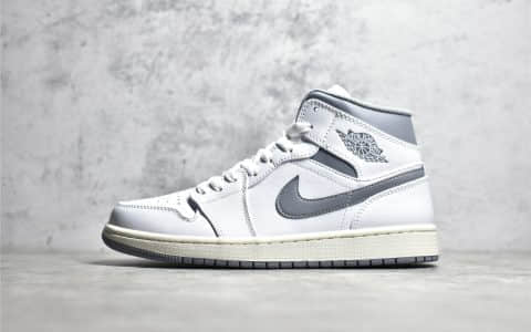 LJR纯原版本AJ1白灰中帮氧化中底 Air Jordan 1 Mid Vintage Gre AJ1潮流复古篮球鞋 货号：554724-135