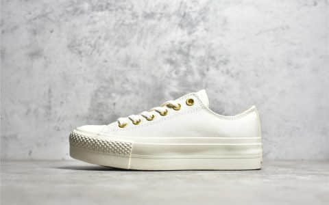 匡威增高帆布鞋 Converse Elevated Gold Platform 莆田匡威小白鞋 匡威新款 货号:564886C