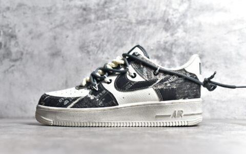耐克空军牛仔白黑耐磨板鞋Nike Air Force 1 Low 07耐克空军缓震板鞋耐克牛仔绑带板鞋货号:BD7700-888