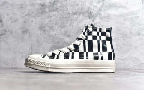 匡威黑白立体棋盘格匡威新款Converse 1970S匡威纯色系高帮帆布鞋匡威加宽鞋带设计匡威货号:A08764C