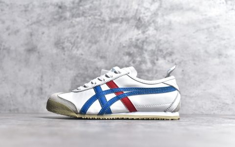 亚瑟士鬼冢虎白蓝皮面低帮板鞋Asics Onitsuka Tiger MEXICO 66亚瑟士板鞋亚瑟士爆款亚瑟士货源货号F350318